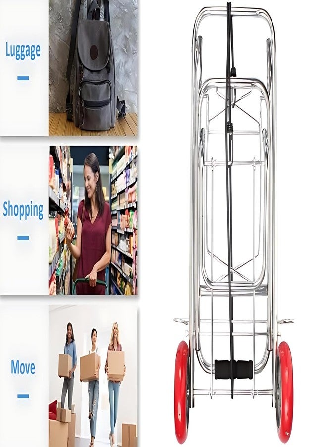 Gladnes Foldable Stainless Steel Luggage Cart Trolley - 2 Wheel Hand Truck with PU Wheels, Bungee Cord & Soft Grip Handle for Travel, Office, Warehouse, Shopping & Home Use - Image 4